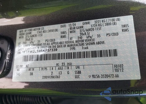 2024 Ford F-150 Stx из США, поврежденный, VIN 1FTFW2L59RKF57339